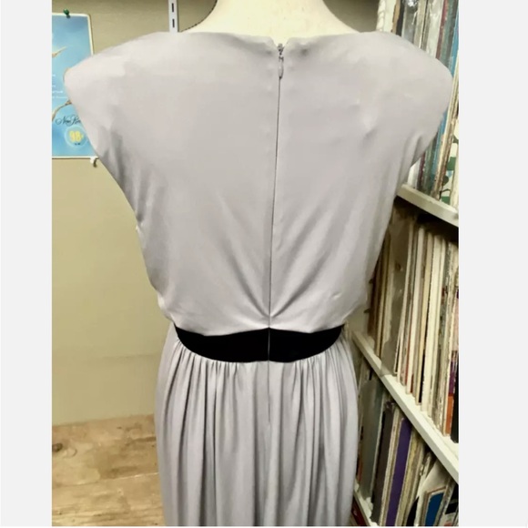 Suzi Chin for Maggy Boutique Grey/Taupe Draped Neck Floral Beaded Dress - Picture 5 of 6